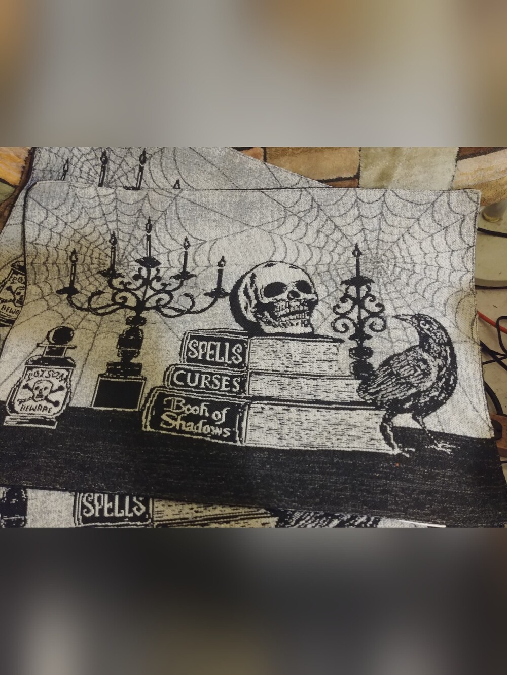 Spooky Black Halloween 4 Table Covers- Book of Shadows Design